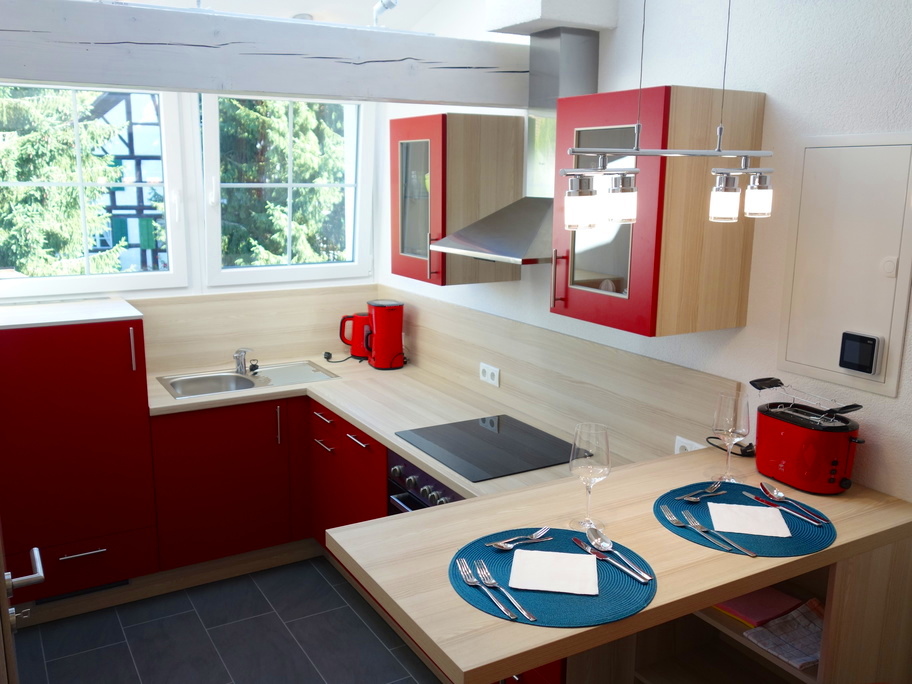 Küche mit Theke in der kleineren Ferienwohnung in Hohentengen-Lienheim